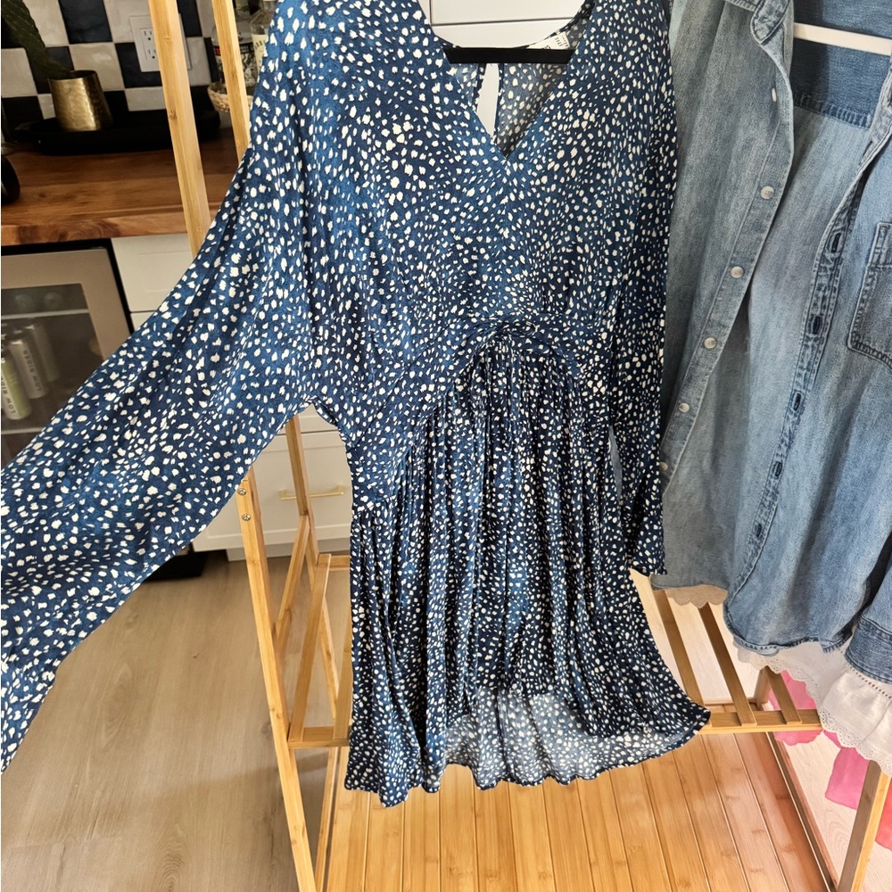 Mango Blue and White Speckled Dress